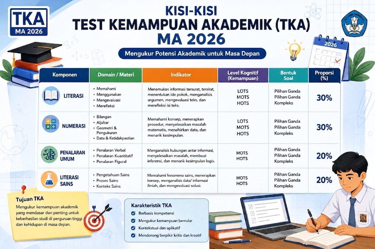 Kisi-Kisi TKA MA 2026 Lengkap untuk Semua Mapel Wajib dan Pilihan